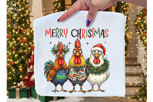 Merry Christmas, Funny Roosters PNG, an Illustration by Libby Wishes