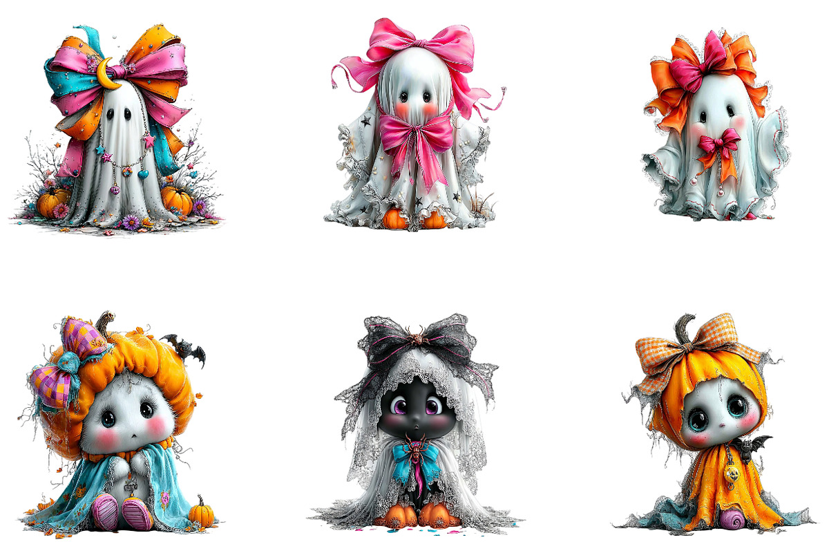 Coquette Bow Ghosts Halloween, a Seasonal Illustration by CreationArt (Photo 3 of 5)
