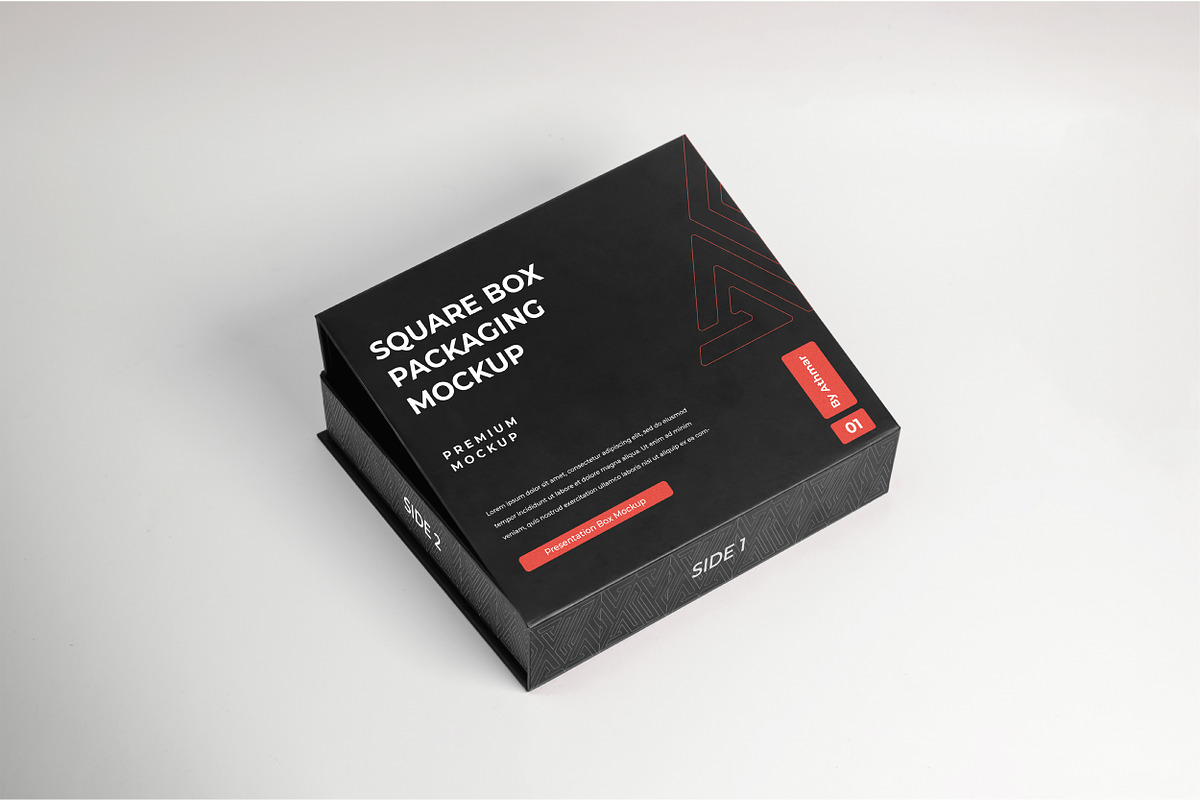Square box packaging mockup set, a Packaging Mockup by Assyat (Photo 4 of 6)