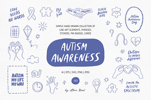 Autism Awareness Hand Drawn Set