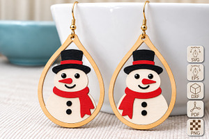 Christmas Snowman Earrings Laser Cut