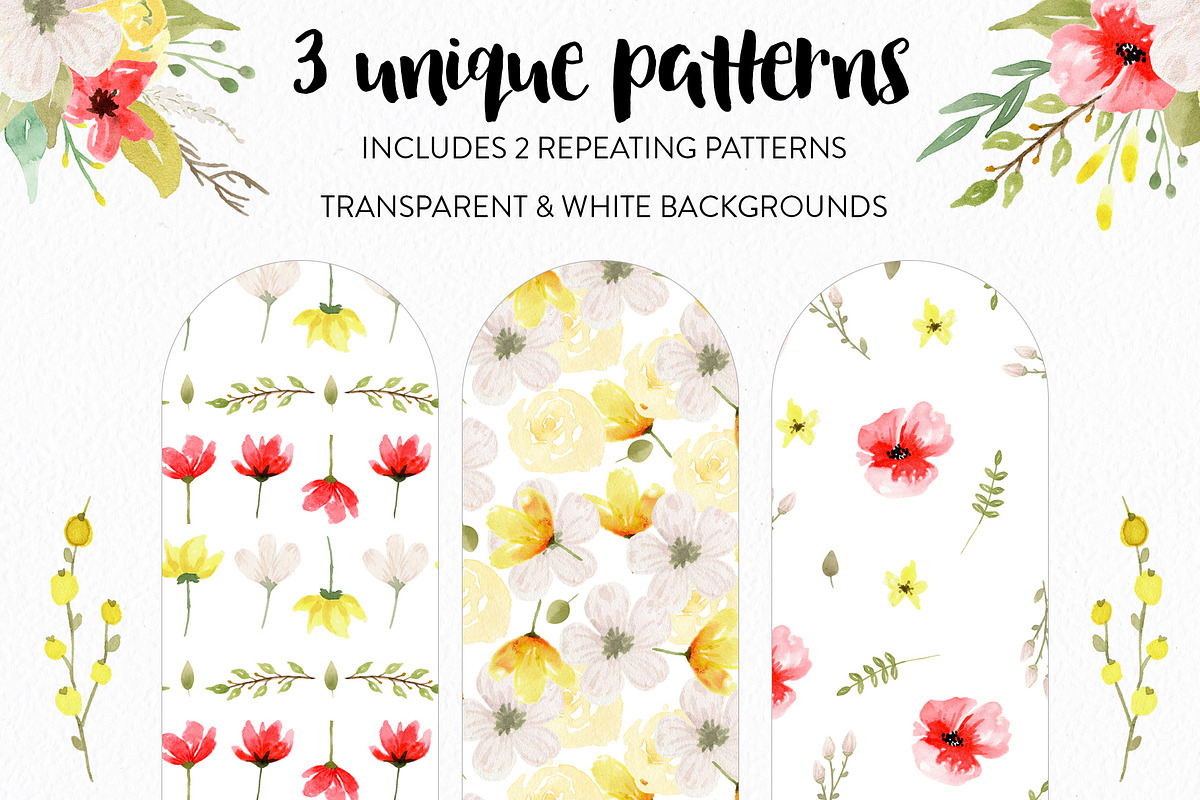 Watercolor Flower Set - Red & Yellow, an Illustration by foxandhazel (Photo 5 of 6)