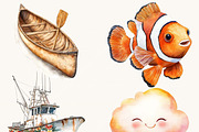 Watercolor Cute Hawaiian Clipart, an Object Illustration by SparkyDesignsUS (Thumbnail 3 of 9)