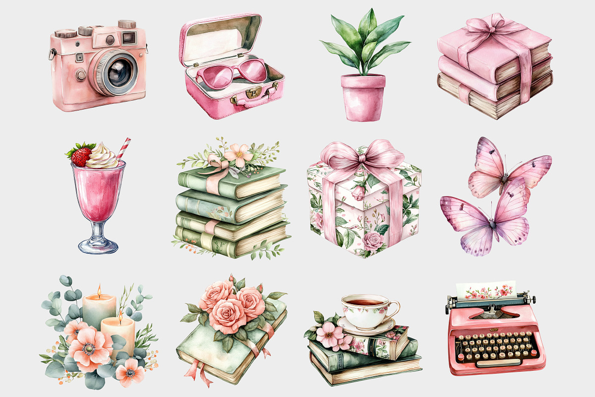 Watercolor Pink Planner Clipart, a Seasonal Illustration by Design Market (Photo 2 of 5)