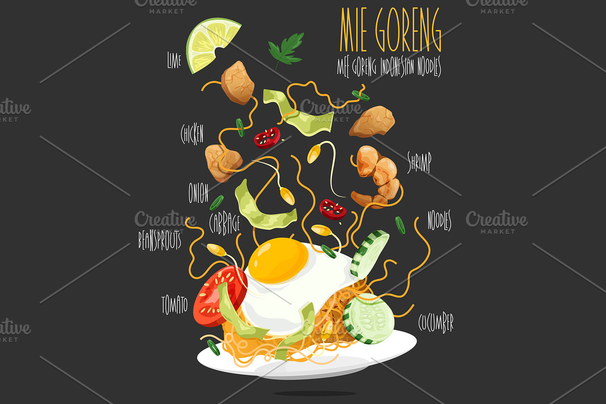 Mie Goreng. Vector illustration, a Food Illustration by AKOMIX (Photo 1 of 2)