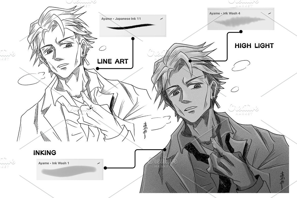 146 Manga Ink Procreate brushes, a Brush Add-On by ProcreateiBox (Photo 4 of 13)