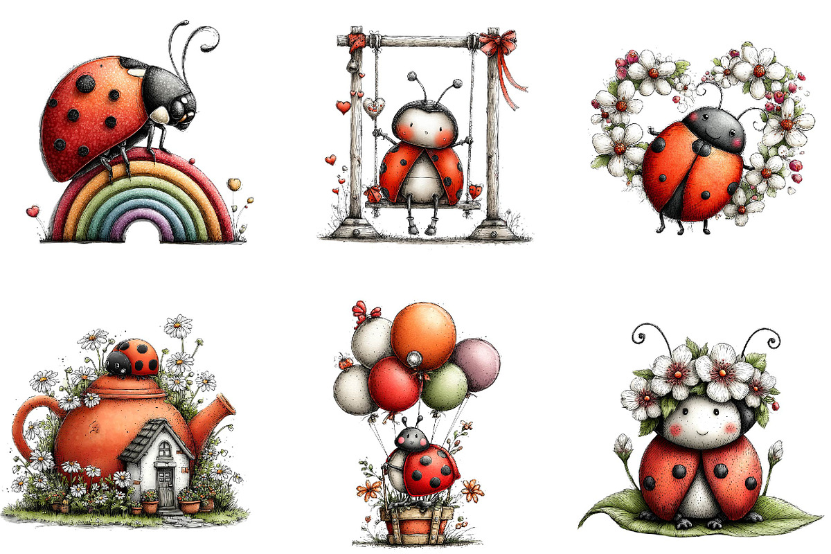 Whimsical spring ladybug clipart, an Illustration by CreationArt (Photo 5 of 7)