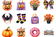 Watercolor Halloween Clipart, a Seasonal Illustration by Designking (Thumbnail 2 of 5)