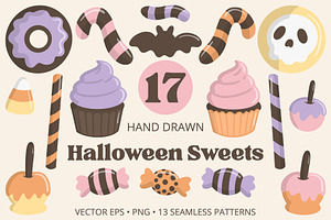 Halloween Sweets Clipart Pattern Set, a Seasonal Illustration by Printable Pretty Studio