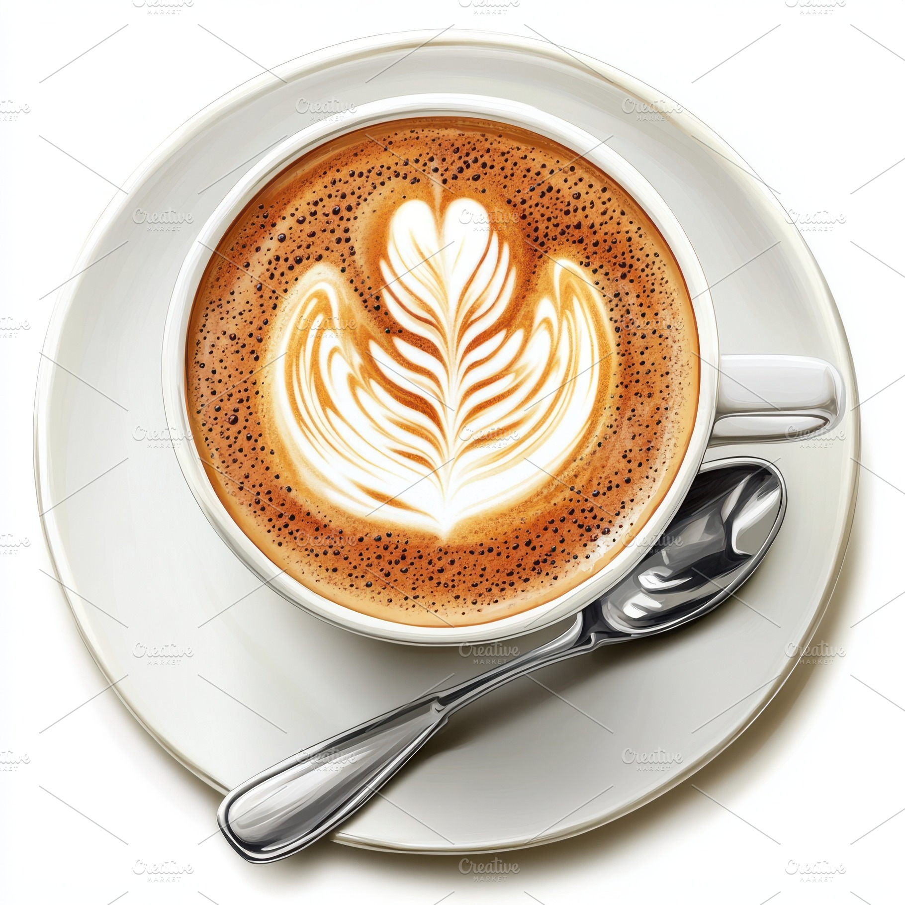 Aromatic Latte Art Coffee Cup Saucer, a Food & Drink Photo by Pixeness Studio