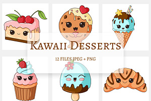 Kawaii Desserts Clipart, a Food Illustration by Milla_Zelenyuk_art