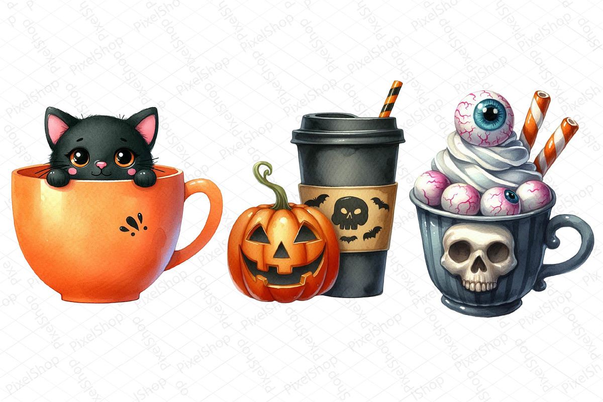 Halloween Coffee Cup Clipart Bundle, an Illustration by DreamPrint404 (Photo 6 of 6)