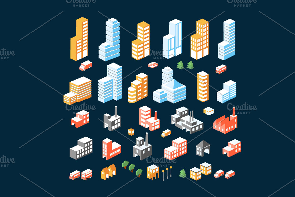 Vector Bundle City of isometric, an Illustration by AlexZeL
