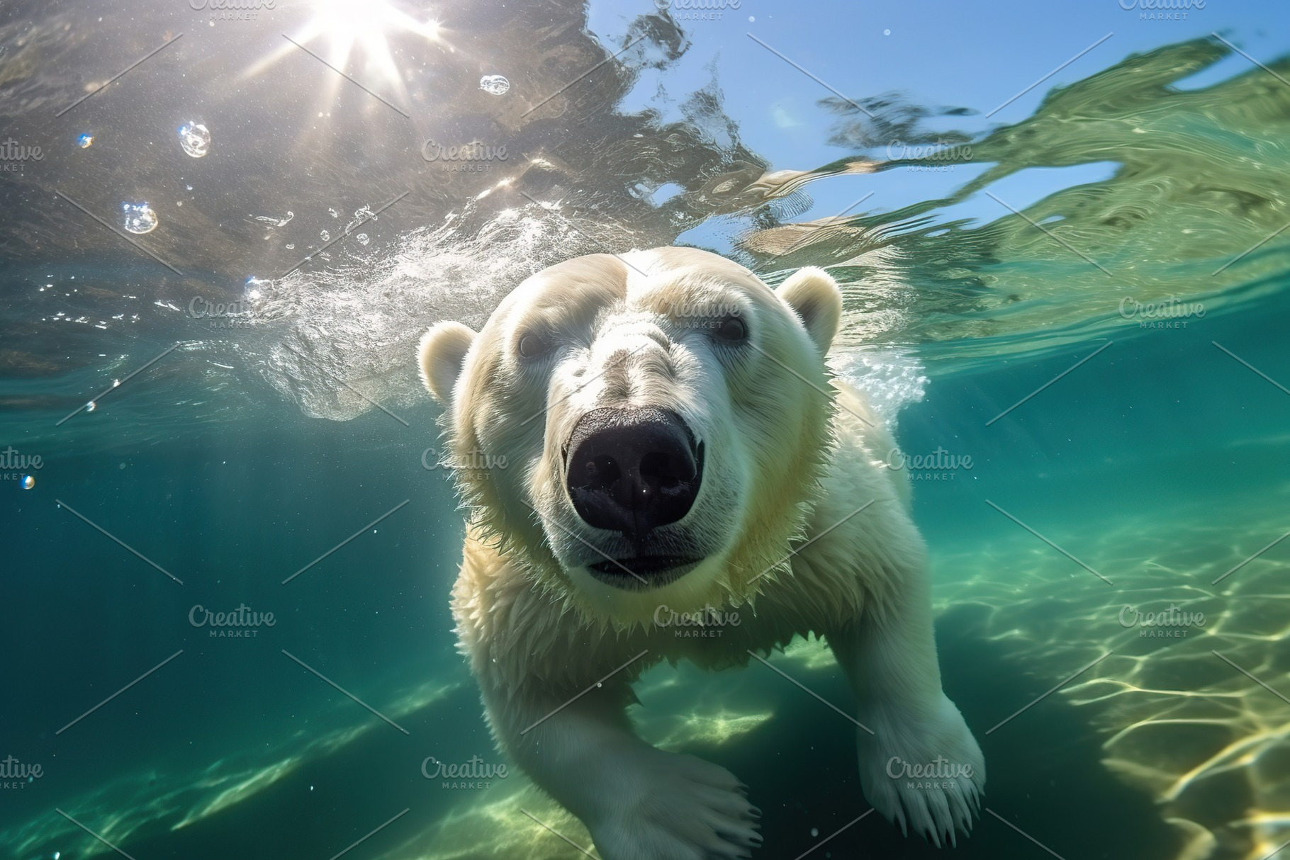 Polar bear swimming underwater in the pool, an Animal Photo by AlyaAnd