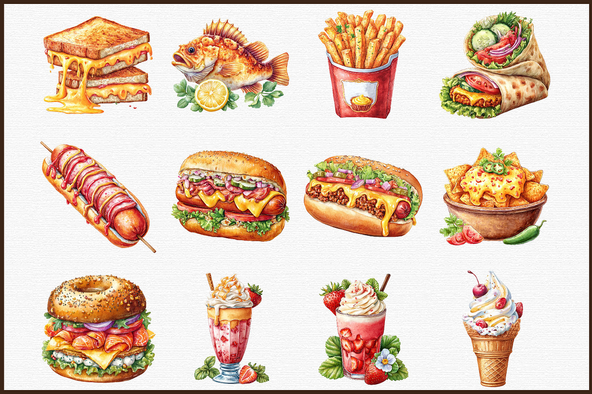 Fast Food Watercolor Clipart, an Illustration by Sublimation Artist (Photo 3 of 6)