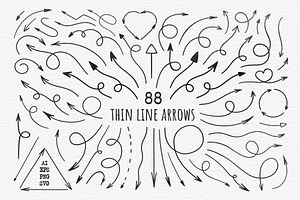 Hand Drawn Thin Line Arrows. SVG PNG