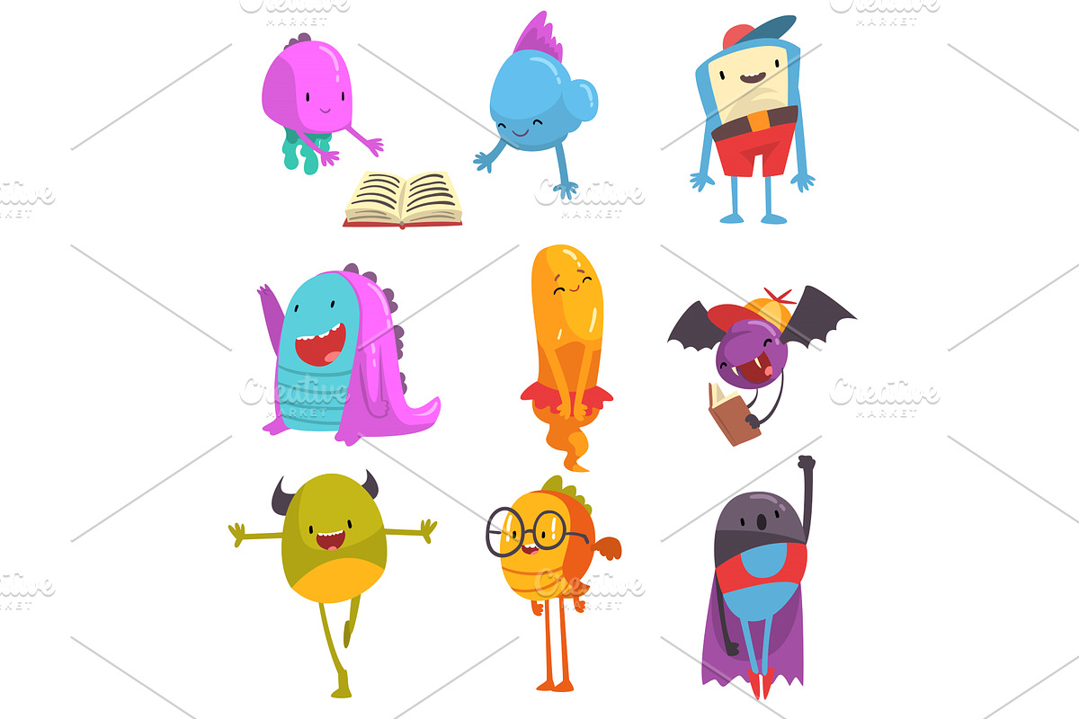 Cute Friendly Freaky Monsters Set, an Illustration by TopVectors