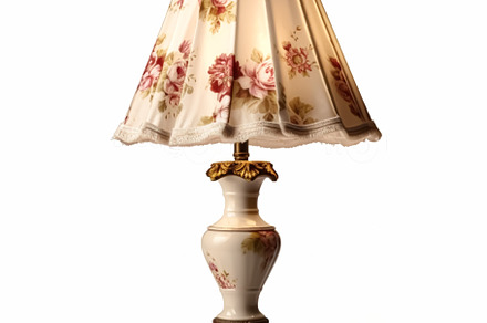 Vintage country style antique table lamp with a beautiful lampsh, a Photo by Anneleven