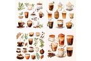 Prompt Watercolor Coffee Clipart, a Decorative Illustration by Creative design (Thumbnail 6 of 7)