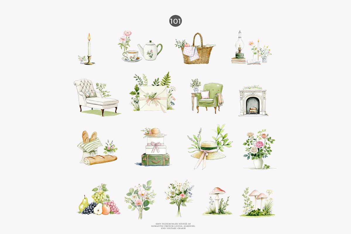 French Château watercolor clipart, a Decorative Illustration by Patishop Art (Photo 8 of 10)