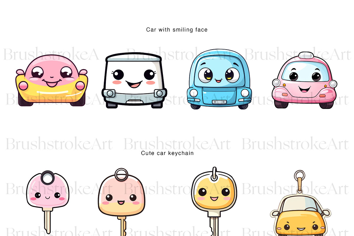 Cute Car Clipart, Yellow Car, Kawaii, a Transportation Illustration by BrushstrokeArtGB (Photo 5 of 9)