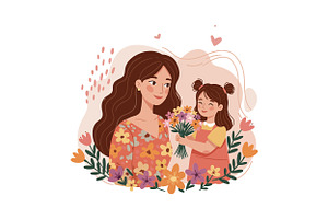 A woman and a girl joyfully sharing, an Illustration by designvectx