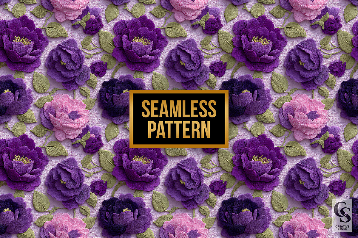 Purple Flowers Embroidery Background, a Pattern Graphic by Creative Store (Photo 5 of 5)