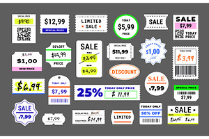 Price Stickers. Sale Price Tags And