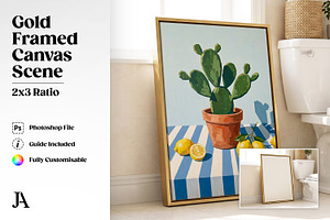 Gold Framed Canvas 2x3 PSD Mockup