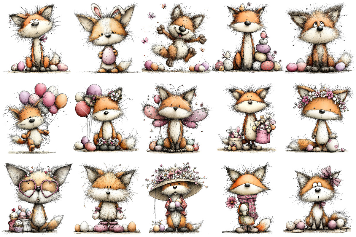 Whimsical Easter Fox Clipart, an Illustration by OK Design (Photo 3 of 6)