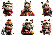 Grumpy Christmas Cat Clipart, an Illustration by Black Bird Studio (Thumbnail 3 of 7)