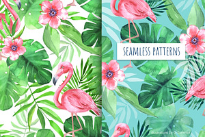 Flamingo Watercolor Patterns