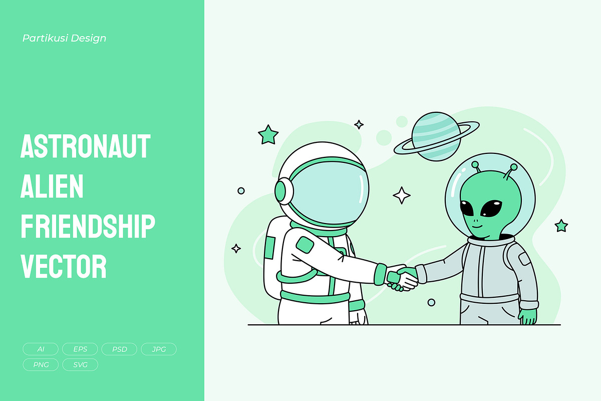 Astronaut Alien Friendship Vector, an Object Illustration by Partikusi Design (Photo 1 of 3)