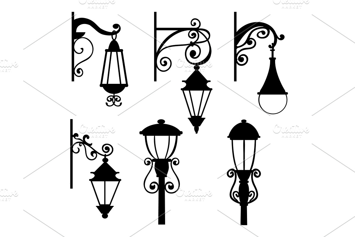 Dark silhouettes of old street lamps, an Object Illustration by Vectorbuum