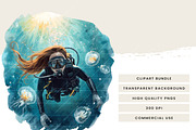 Watercolor Woman Diving Clipart, a Person Illustration by Design Scotch (Thumbnail 7 of 8)