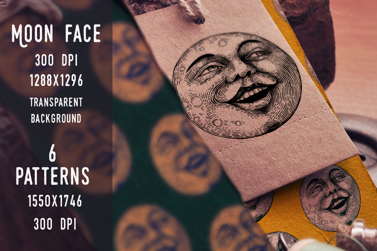Moon Face Graphic & Patterns, a Decorative Illustration by ZiziMarket (Photo 2 of 5)