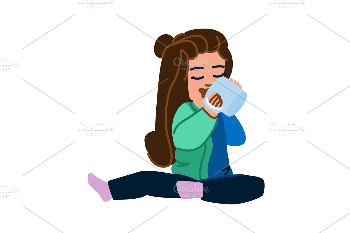 Young girl enjoying a soothing hot, a Food Illustration by pikepicture