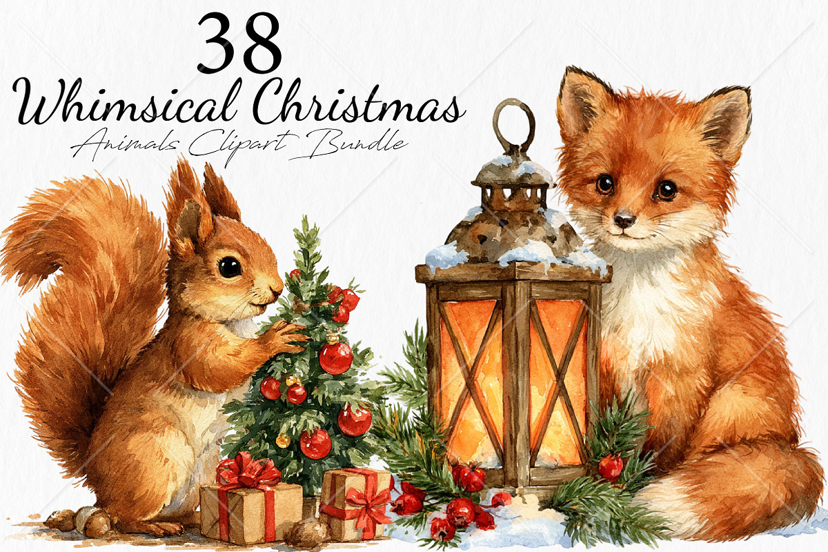 Whimsical Christmas Animals Clipart, a Seasonal Illustration by Canvas Craft (Photo 1 of 10)