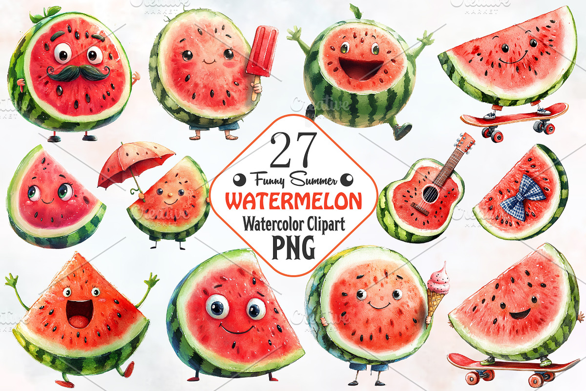 Funny Summer Watermelon Clipart, an Illustration by RobertsArt (Photo 1 of 7)