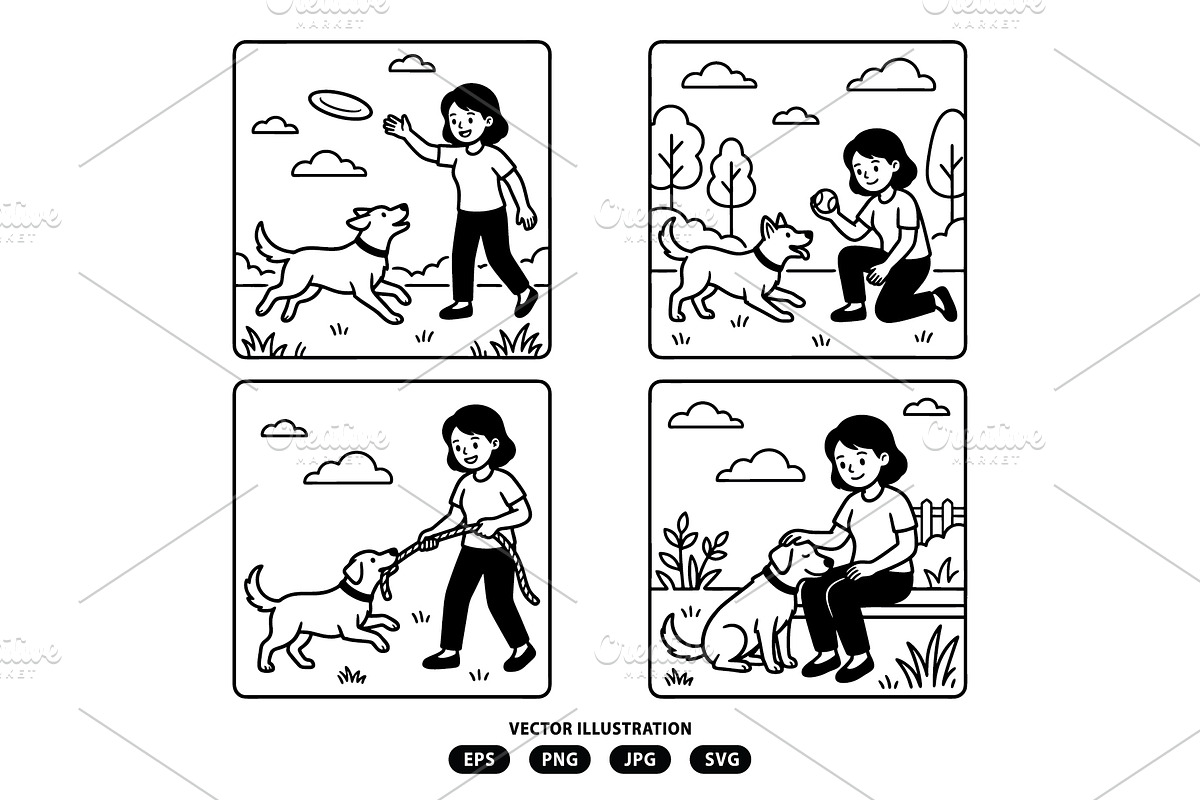 Woman playing with her dog, a Person Illustration by Vectorlina (Photo 2 of 3)