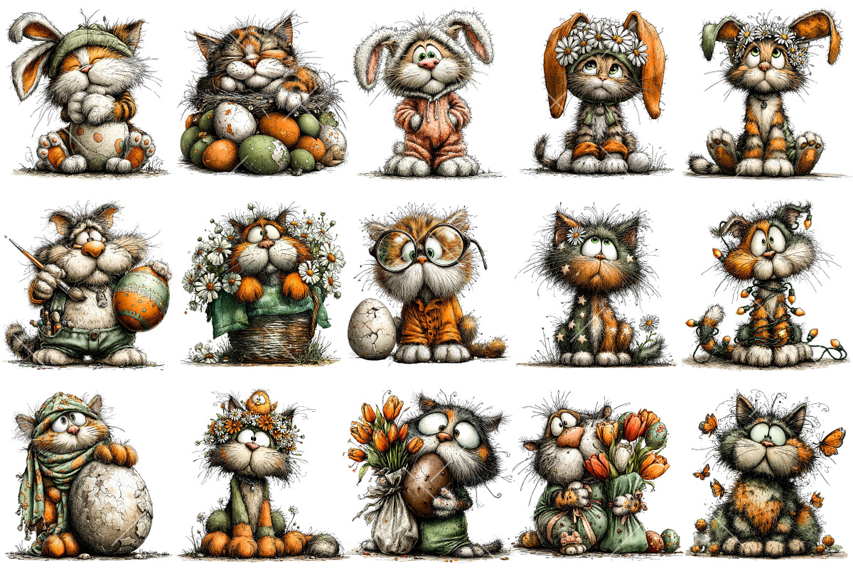Whimsical Easter Cat Clipart, an Illustration by OK Design (Photo 3 of 6)