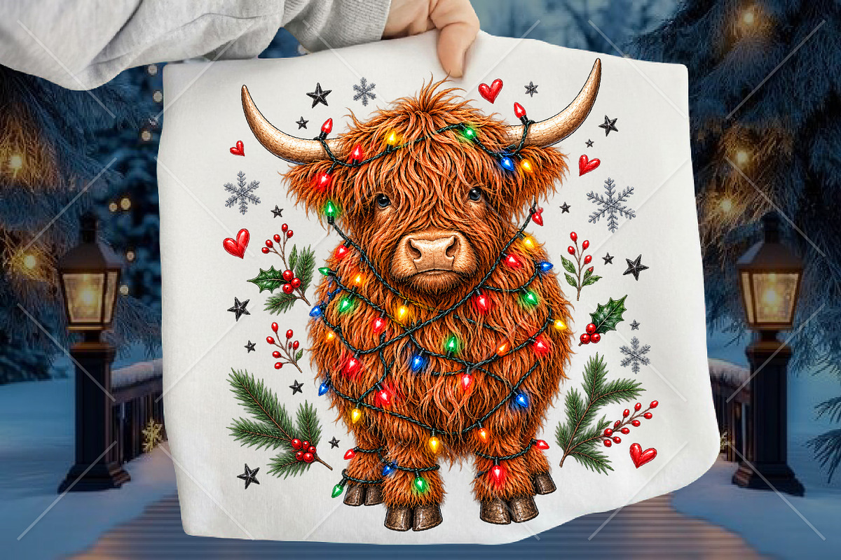 Funny Christmas Highland Cow PNG, a Seasonal Illustration by Canvas Craft (Photo 1 of 6)