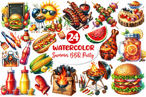 Summer BBQ Party Clipart, an Illustration by Dream Creation