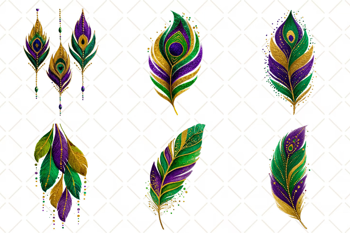 Watercolor Mardi Gras Feathers, an Illustration by Black Bird Studio (Photo 4 of 6)