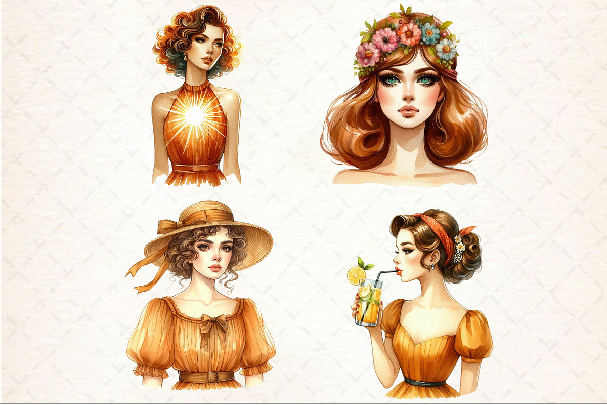 Amber Summer Vintage Woman Clipart, an Illustration by Rose Art (Photo 3 of 7)