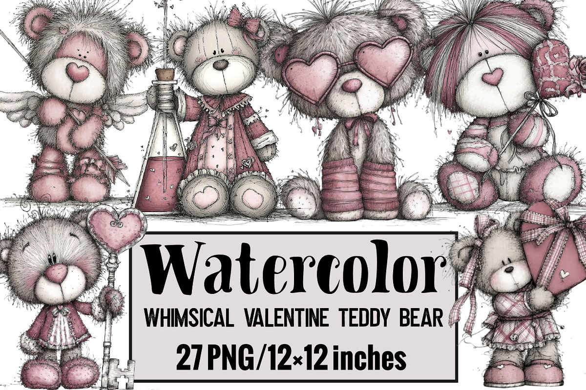 Whimsical Valentine Teddy Bear Clipa, an Illustration by Design Market (Photo 1 of 3)
