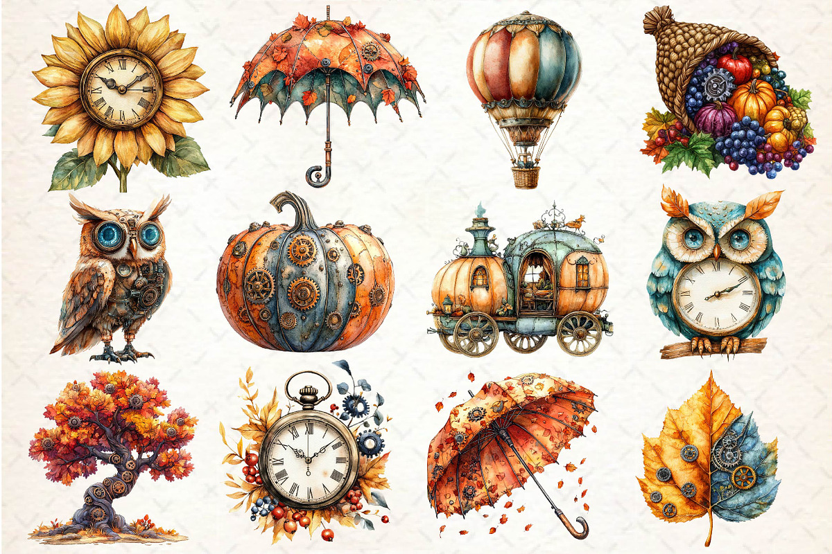 Steampunk Autumn Clipart, an Illustration by Dream Creation (Photo 3 of 4)