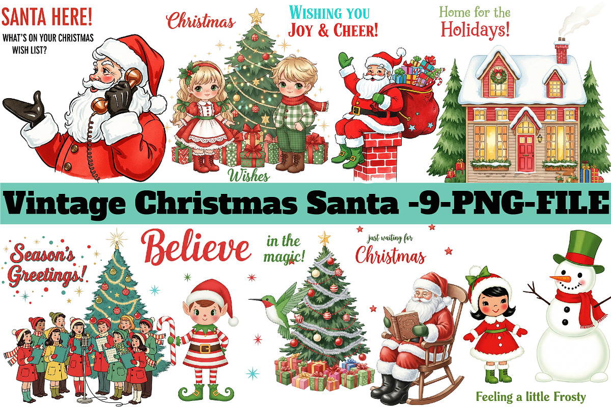 Vintage Christmas Santa Clipart, an Illustration by DreamArtGraphic (Photo 1 of 4)