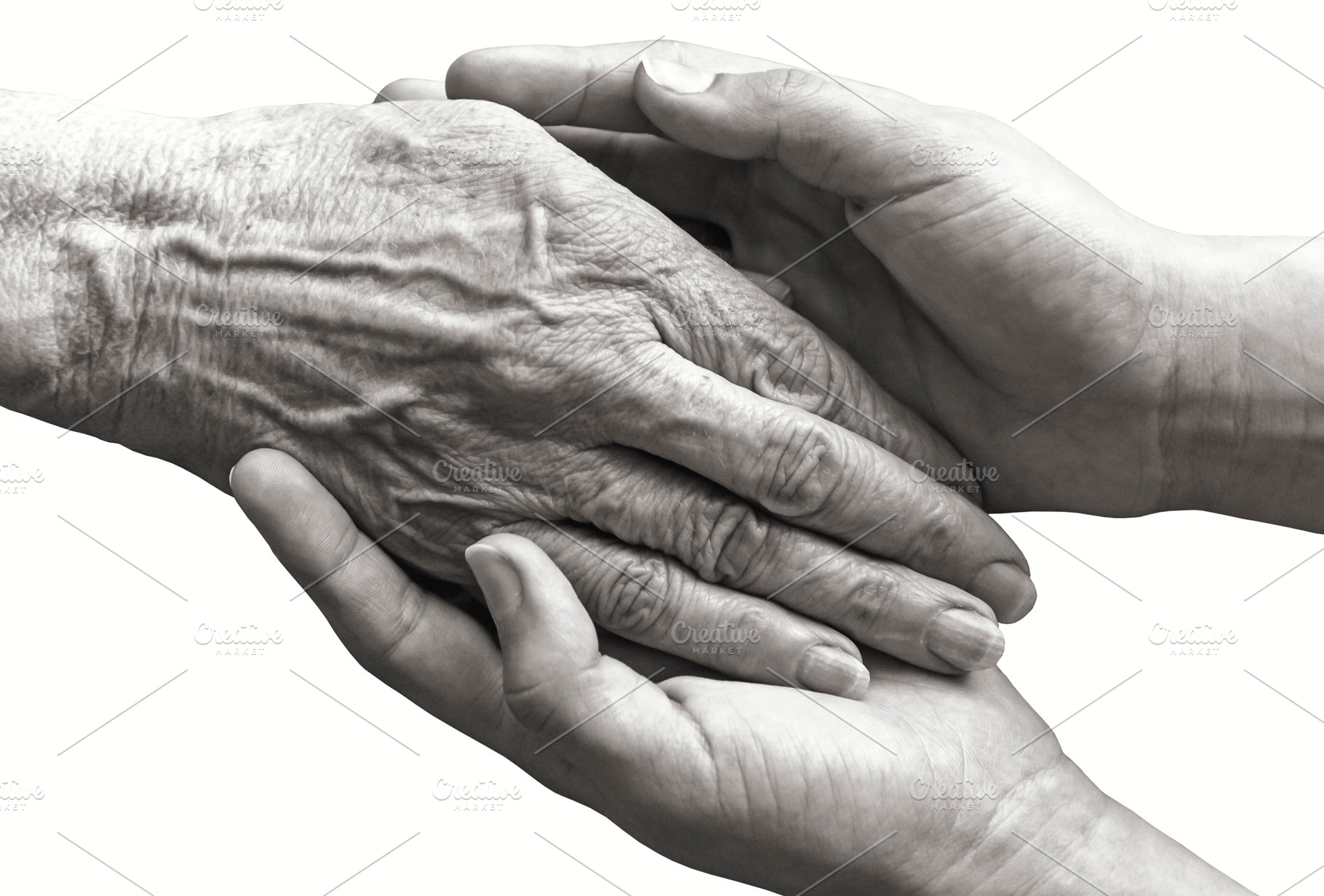 Young hands holding old woman hand, a Person Photo by BOOCYS