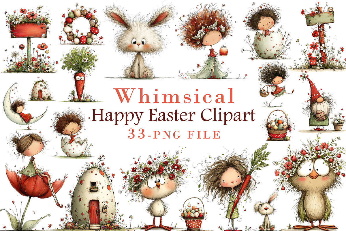 Whimsical Happy Easter Clipart, an Illustration by Libby Wishes (Photo 1 of 7)